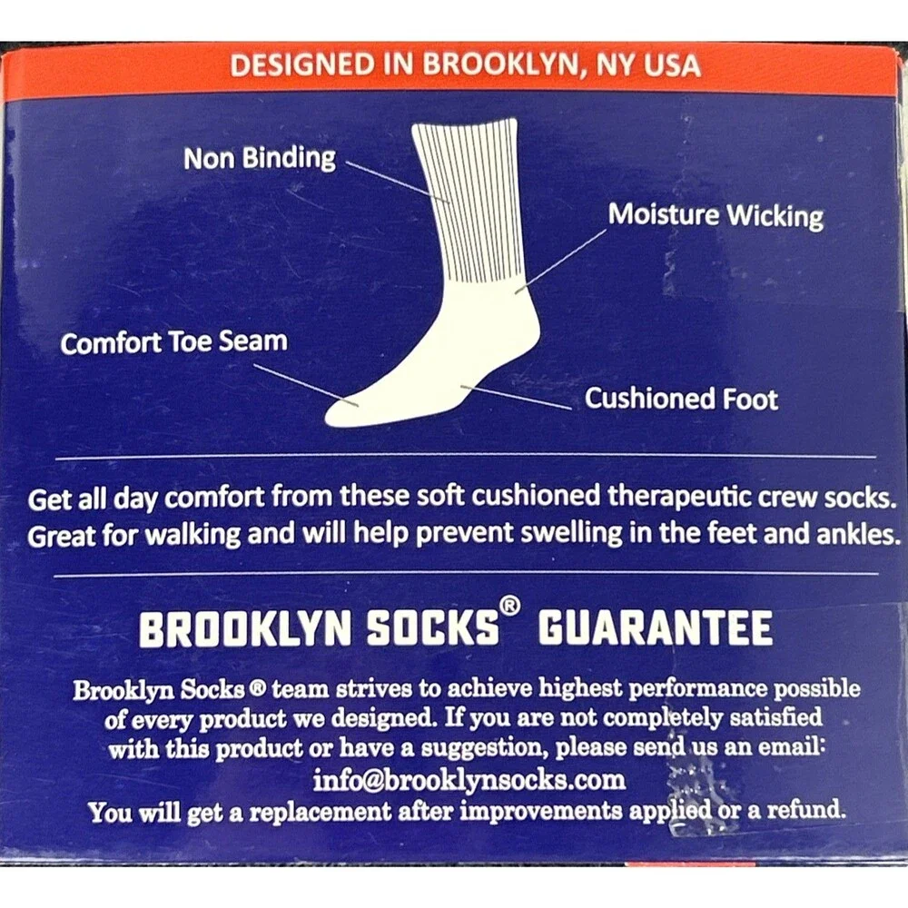 Brooklyn Socks Mens Big & Tall Diabetic Cotton Crew Neuropathy Black Lot/6 Pairs